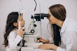 Doctor examining child with night blindness.